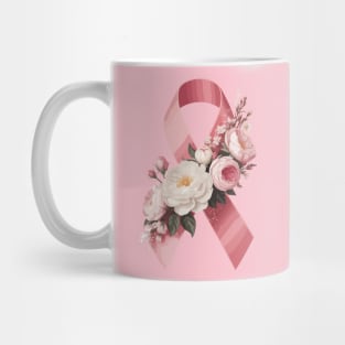 Pink Ribbon with Flowers – Breast Cancer Awareness Design Mug